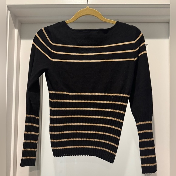 Caslon Striped Knit Sweater Black Cream | V-Neck Long Sleeve | MP - Picture 9 of 13
